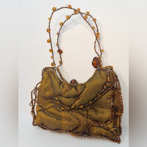 VINTAGE Mary Frances Beaded Floral Evening Bag Purse – Amber Gold – Rare! - Picture 4 of 13